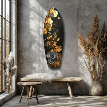 Gold Leaf Floral Surfboard Panel Glass Wall Art