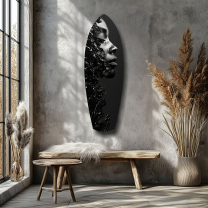 Black Splash Profile Surfboard Glass Wall Art