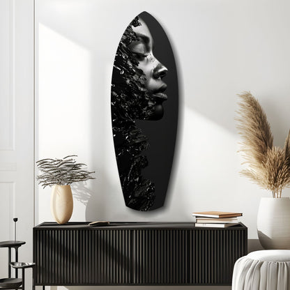 Black Splash Profile Surfboard Glass Wall Art