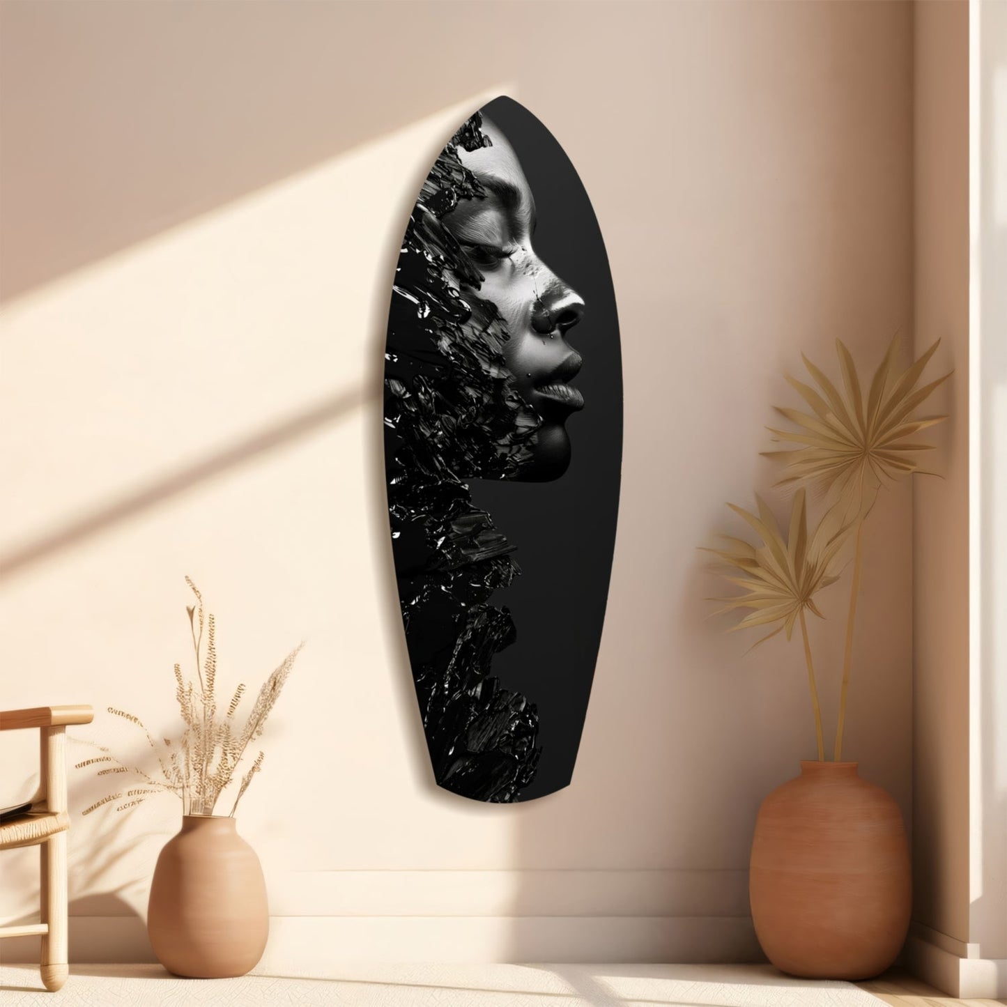 Black Splash Profile Surfboard Glass Wall Art