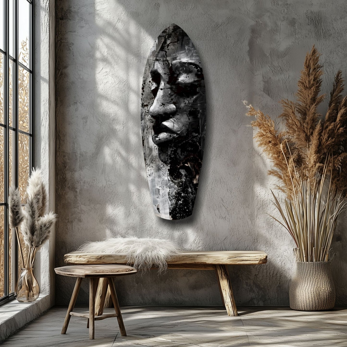 Grunge Painted Face Surfboard Glass Wall Art