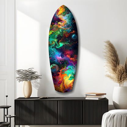 Rainbow Marbled Nebula Surfboard Glass Wall Art