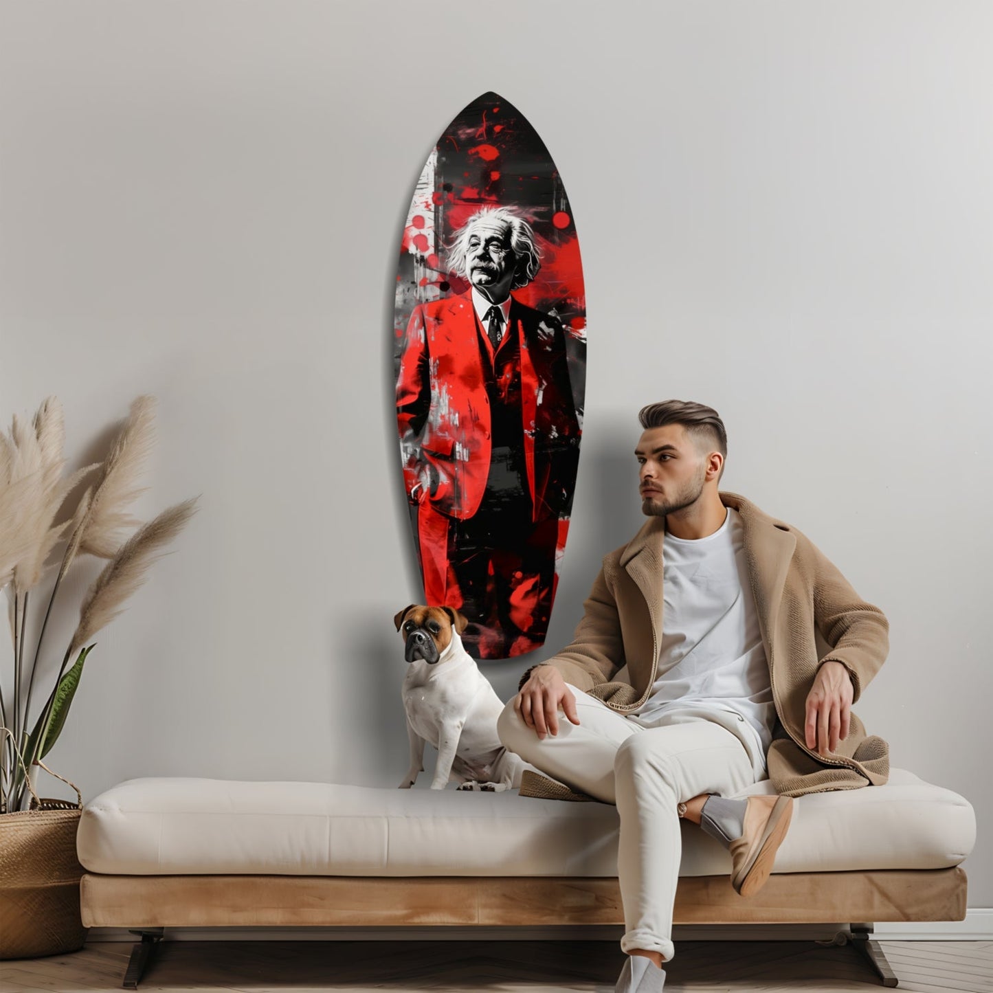 Standing Genius Red Blazer Splatter Glass Wall Art