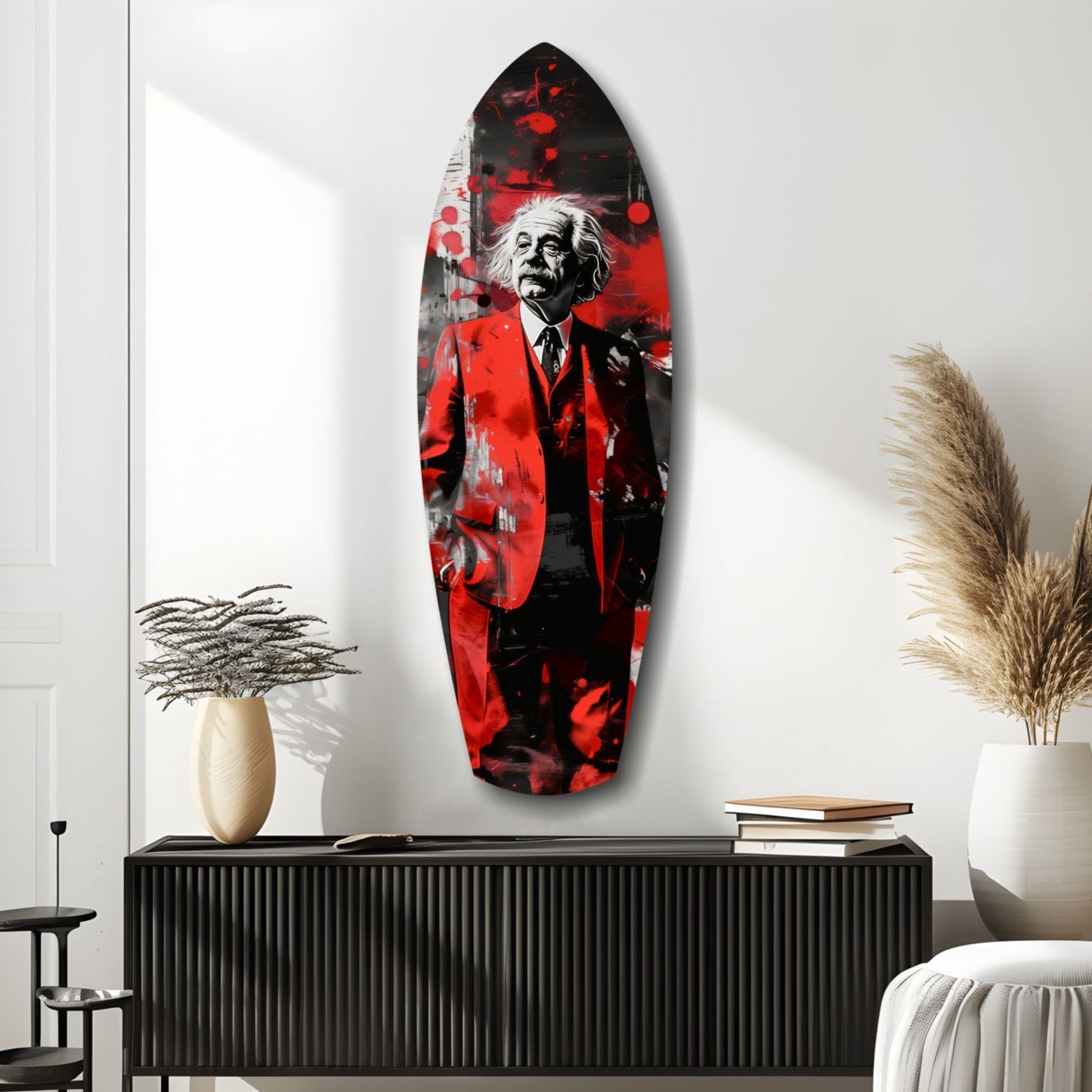 Standing Genius Red Blazer Splatter Glass Wall Art