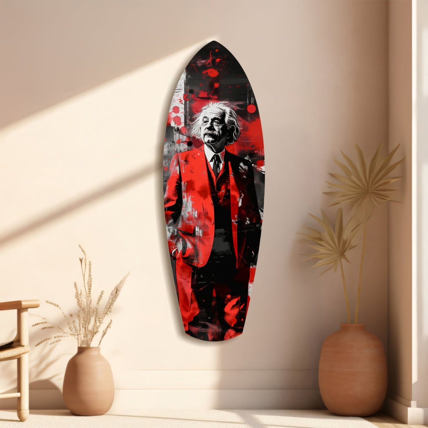 Standing Genius Red Blazer Splatter Glass Wall Art