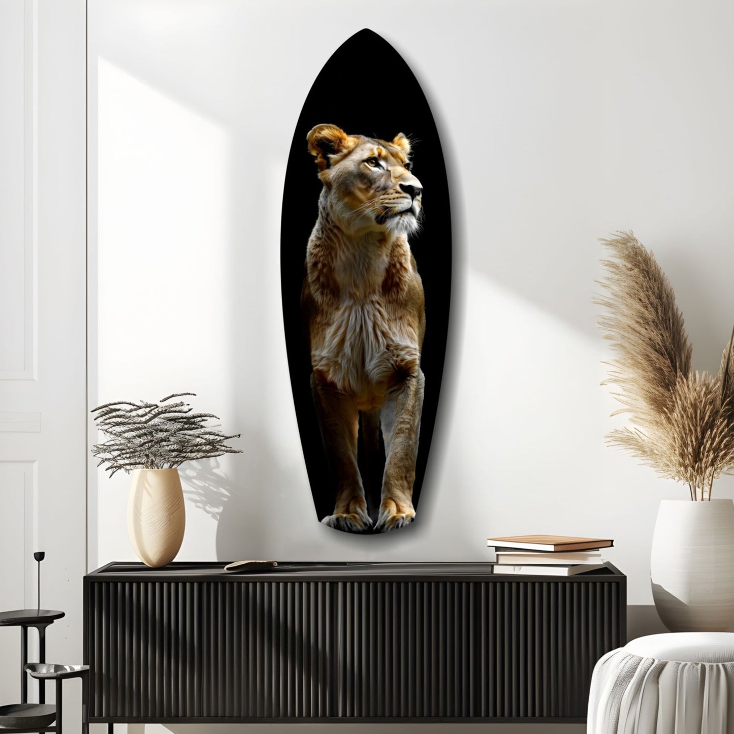 Standing Lioness Golden Portrait Glass Wall Art