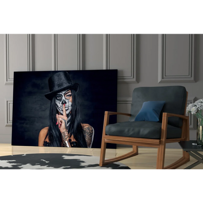 Stunning sugar skull woman canvas wall art with black hat