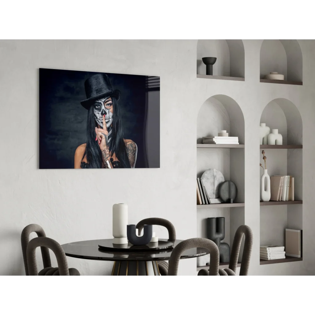 Stunning sugar skull woman wall art canvas print with black hat