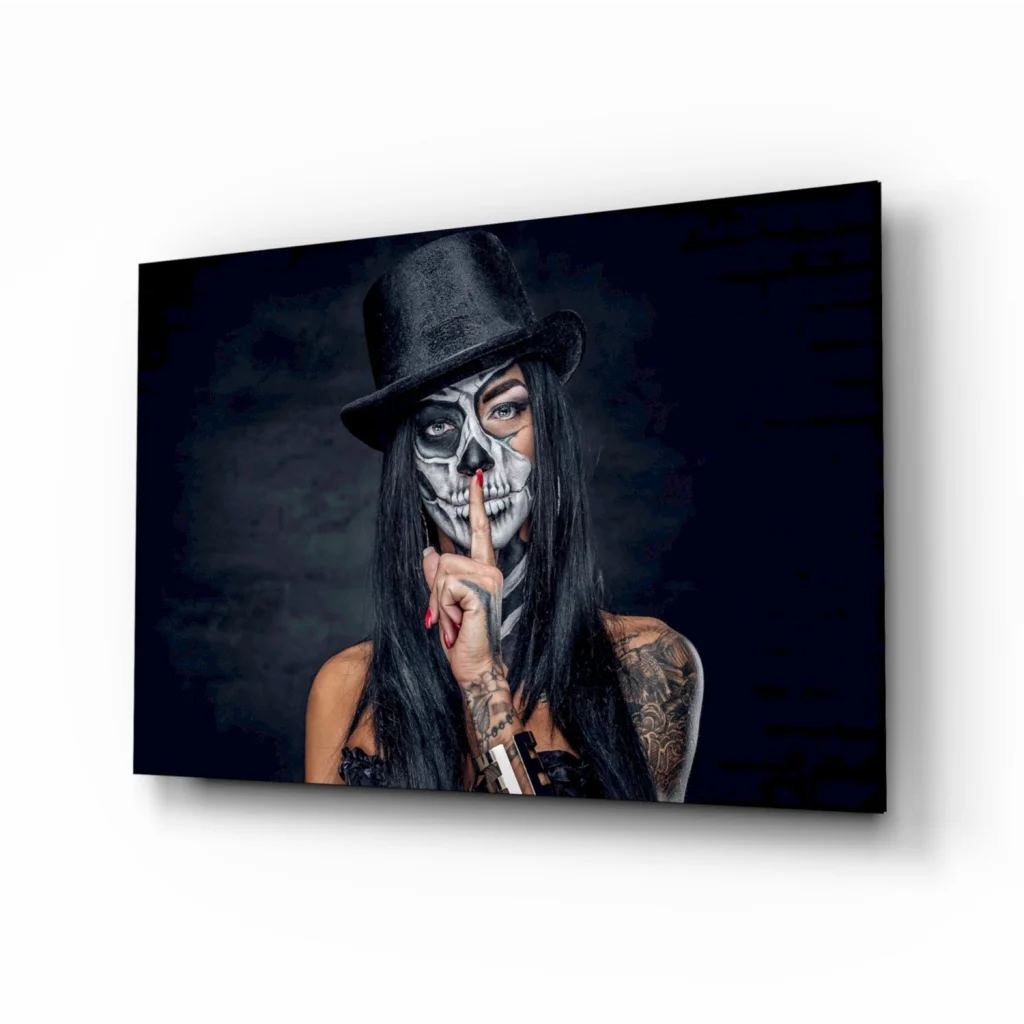 Stunning sugar skull woman wall art with black top hat