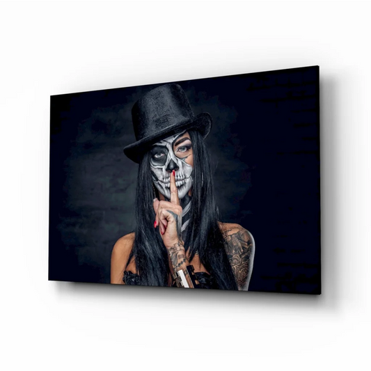 Stunning sugar skull woman wall art with black top hat