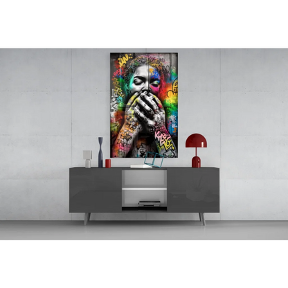 Vibrant graffiti wall art portrait of colorful urban woman with rainbow paint and tattoos