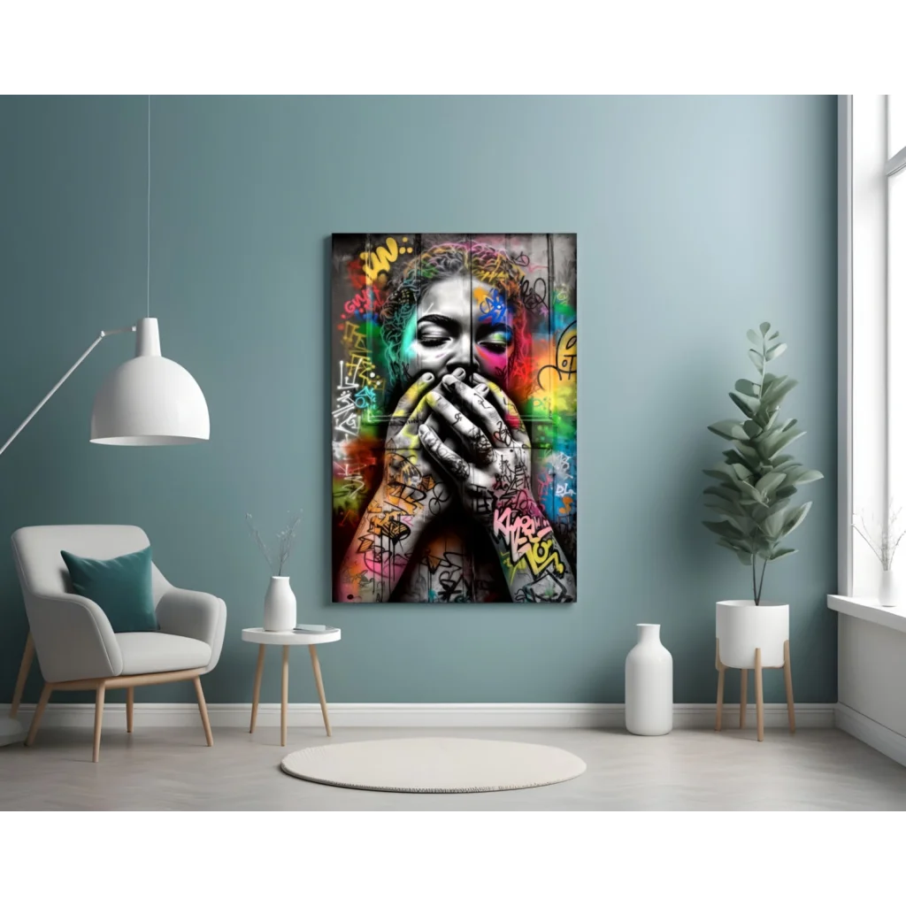Graffiti Street Art Canvas Wall Art with Colorful Urban Woman | Contemporary Home Wall Art | vintageantiquesgifts.com