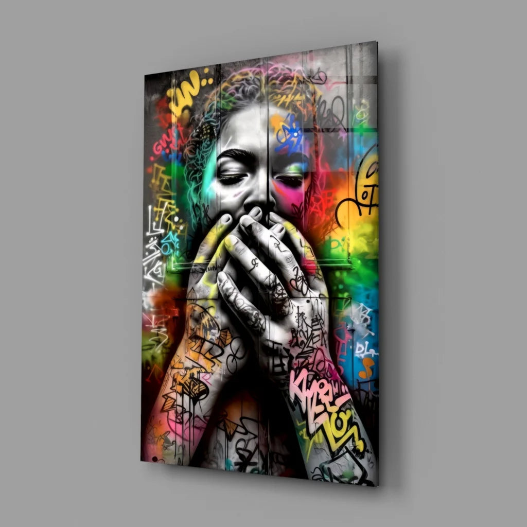 Graffiti Street Art Canvas Wall Art with Colorful Urban Woman | Glass Wall Art Print | vintageantiquesgifts.com