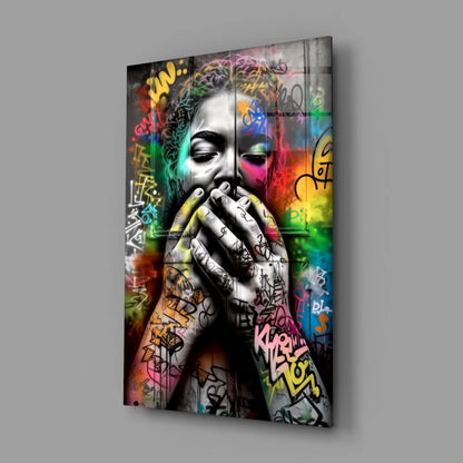 Graffiti Street Art Canvas Wall Art with Colorful Urban Woman | Glass Wall Art Print | vintageantiquesgifts.com