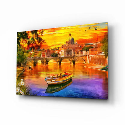 Sunset River Bridge Canvas Wall Art With Vibrant Bold Colors | Insigneart USA | vintageantiquesgifts.com
