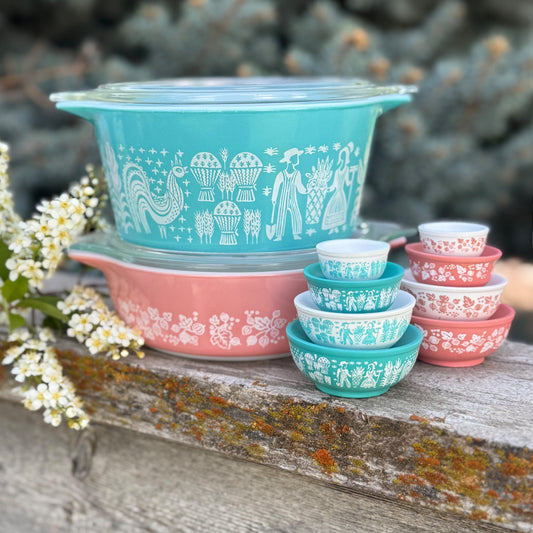 Turquoise mini mixing bowl stack outdoors
