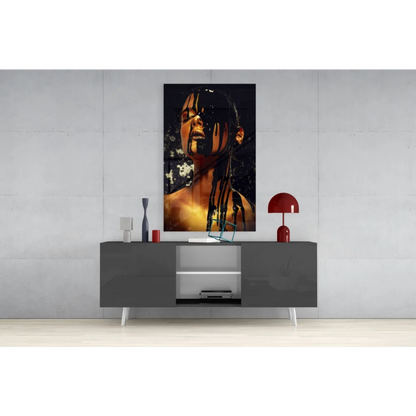 Stunning black gold dripping portrait glass wall art canvas