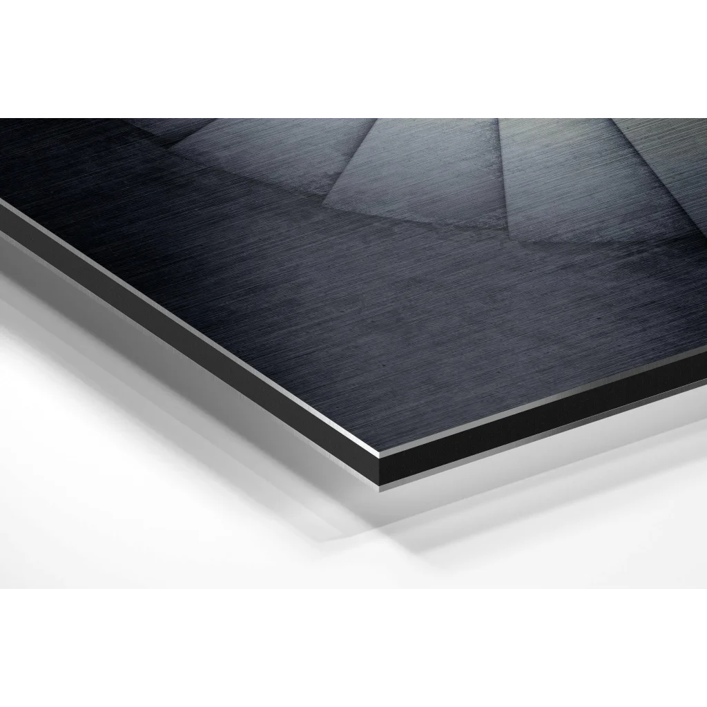 Glass Wall Art Stunning brushed aluminium dibond spiral staircase wall art with black textured acrylic print