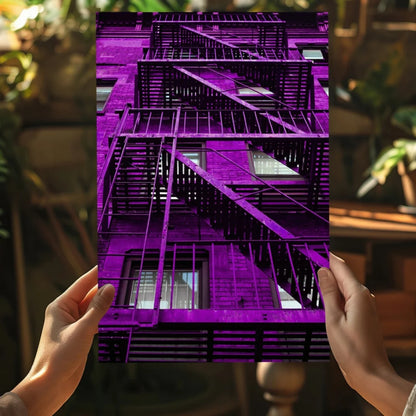 Purple metal fire escape on insigne aluminum print poster