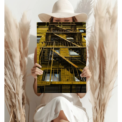 Insigne Aluminum Prints Yellow Fire Escape Urban Wall Art | Contemporary Home Wall Art | vintageantiquesgifts.com