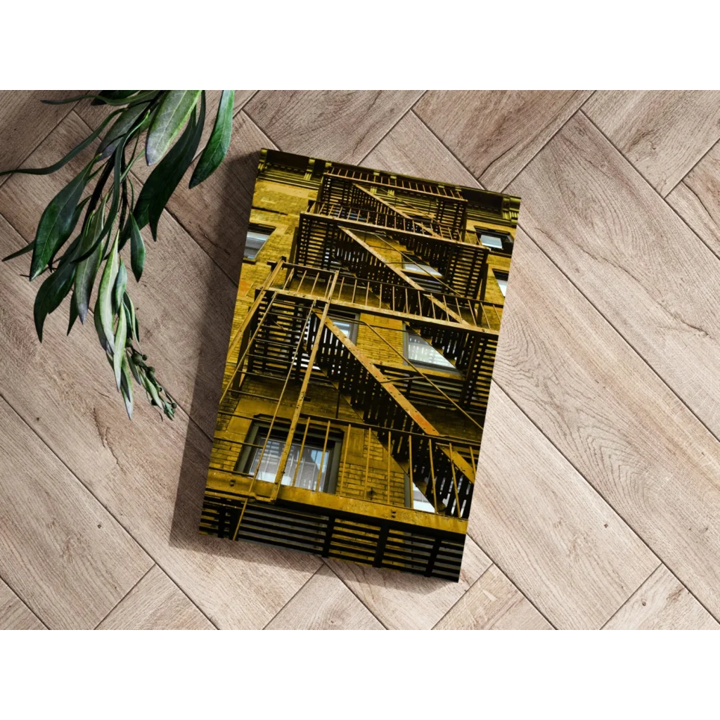Insigne Aluminum Prints Yellow Fire Escape Urban Wall Art | Modern Wall Art Decor | vintageantiquesgifts.com
