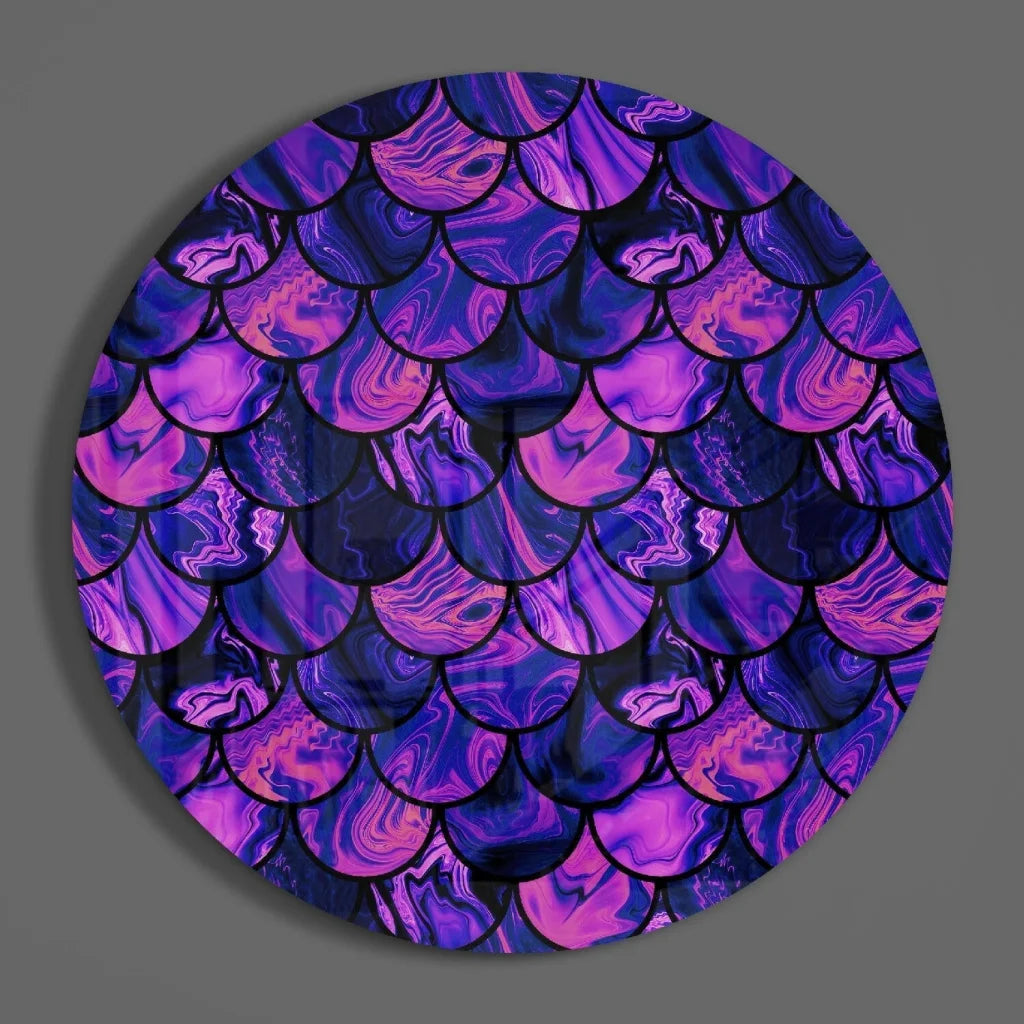 Vibrant purple pink mermaid scales tempered glass art panel