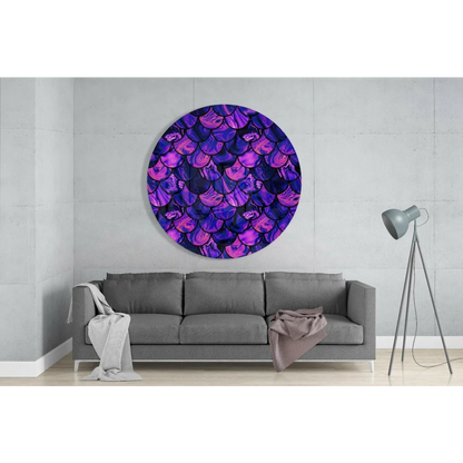 Vibrant mermaid scales tempered glass art in purple and pink