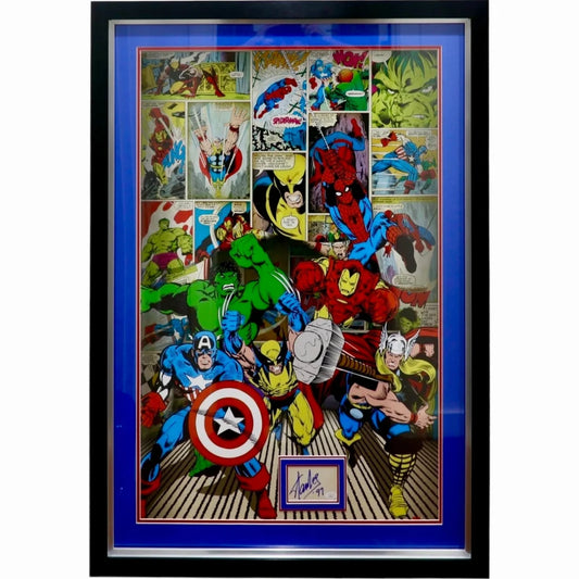 Stan Lee deluxe framed Marvel superhero comic collage with poster