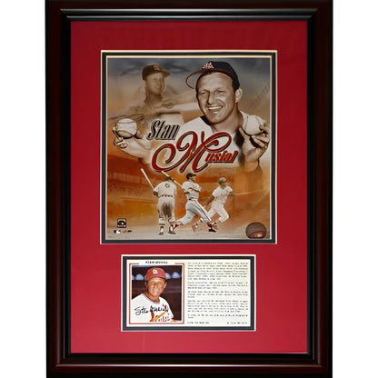 Stan Musial autographed Signature Series frame with portrait and baseball card