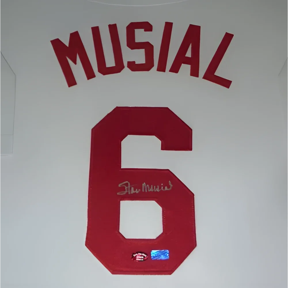 Stan Musial autographed St. Louis Cardinals white #6 deluxe framed jersey