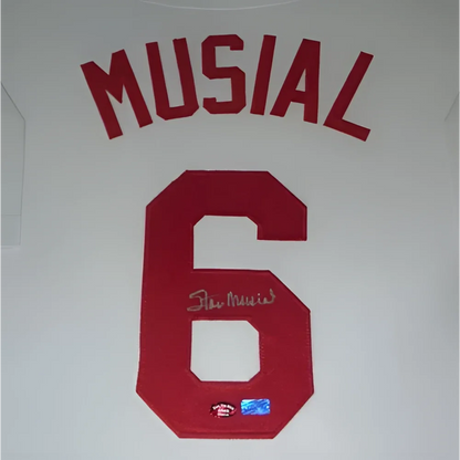 Stan Musial autographed St. Louis Cardinals white #6 deluxe framed jersey