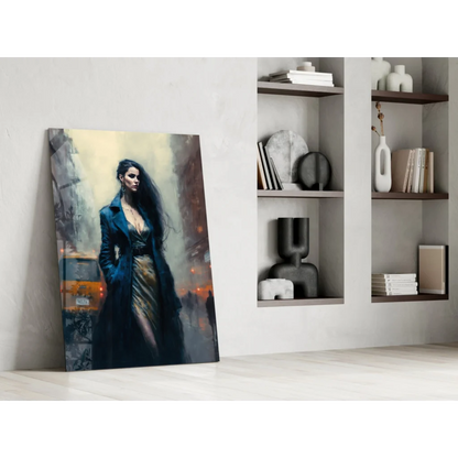 Stunning city night woman on glass wall art print