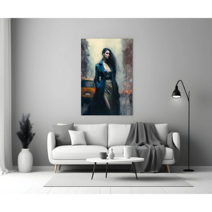 Stunning city night woman on glass wall art print