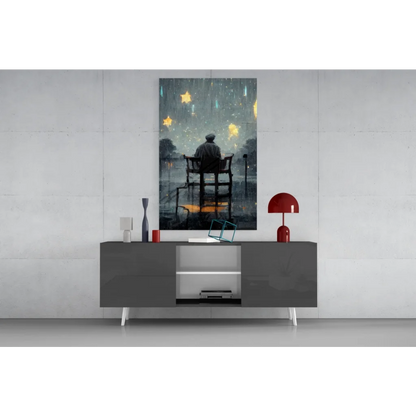 Moody solitary figure under starry rain on wall art canvas print