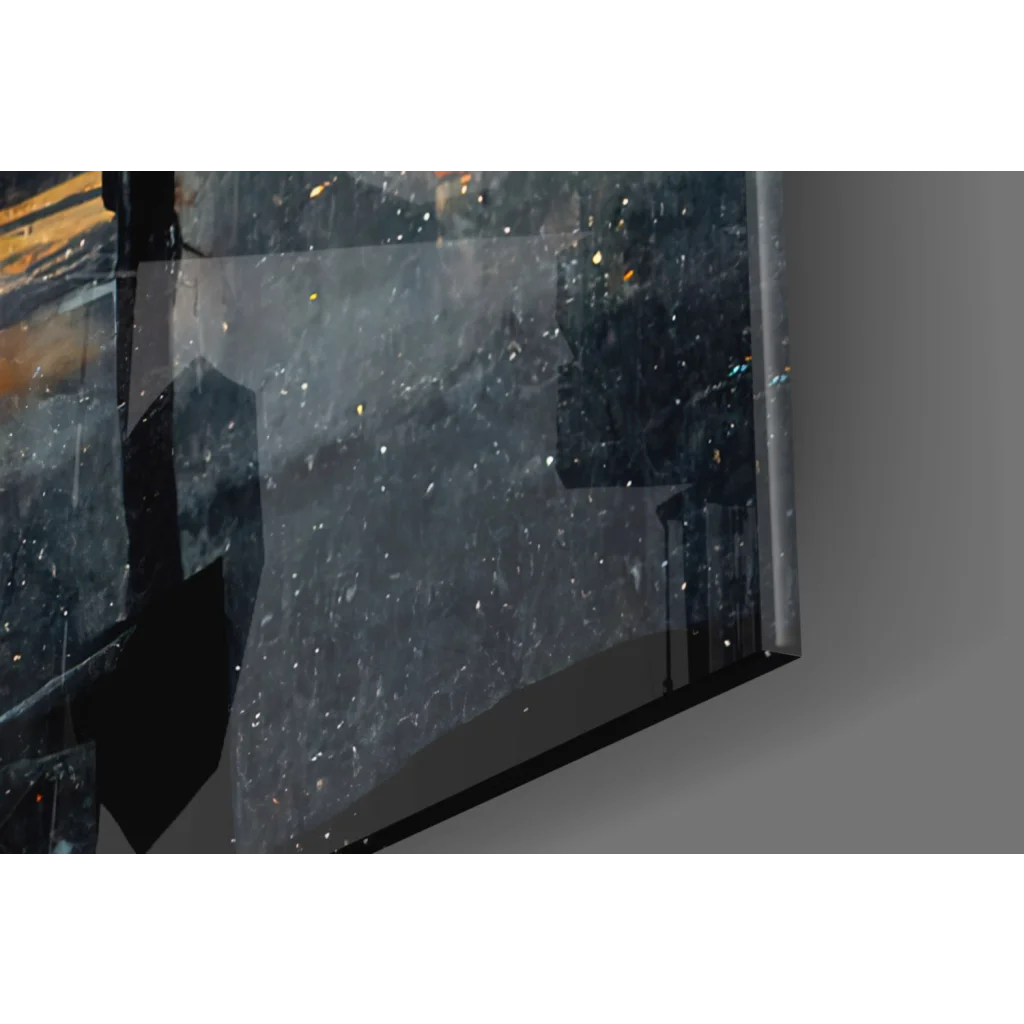 Sleek starry rain night glass wall art on modern TV screen