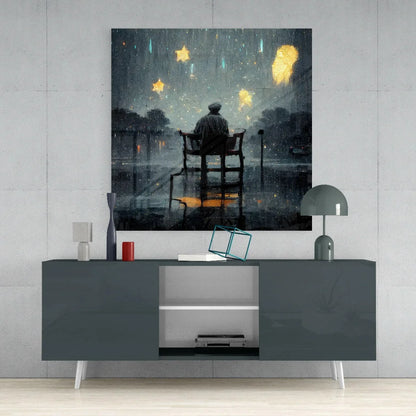 Rainy Night Glass Wall Art with Golden Speckled Glow | Contemporary Home Wall Art | vintageantiquesgifts.com