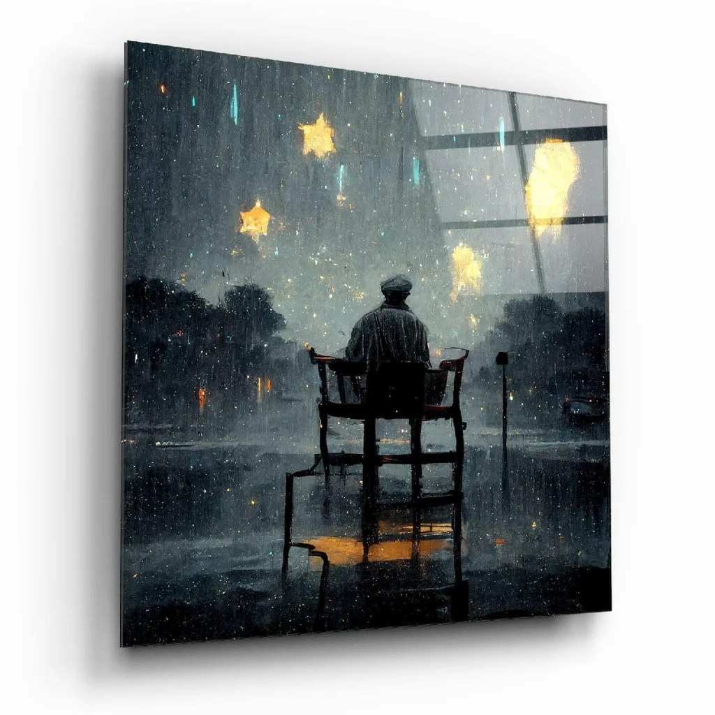 Rainy Night Glass Wall Art with Golden Speckled Glow | Insigneart USA | vintageantiquesgifts.com