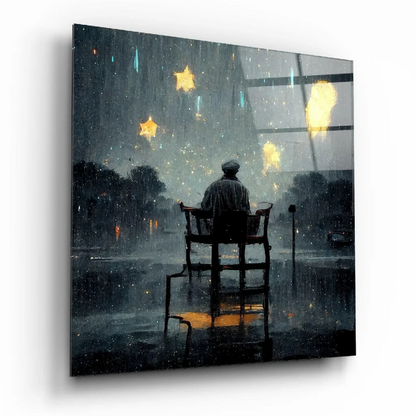 Rainy Night Glass Wall Art with Golden Speckled Glow | Insigneart USA | vintageantiquesgifts.com