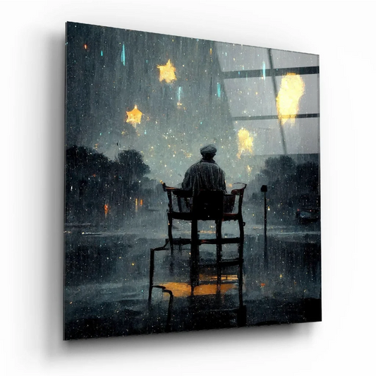 Rainy Night Glass Wall Art with Golden Speckled Glow | Insigneart USA | vintageantiquesgifts.com