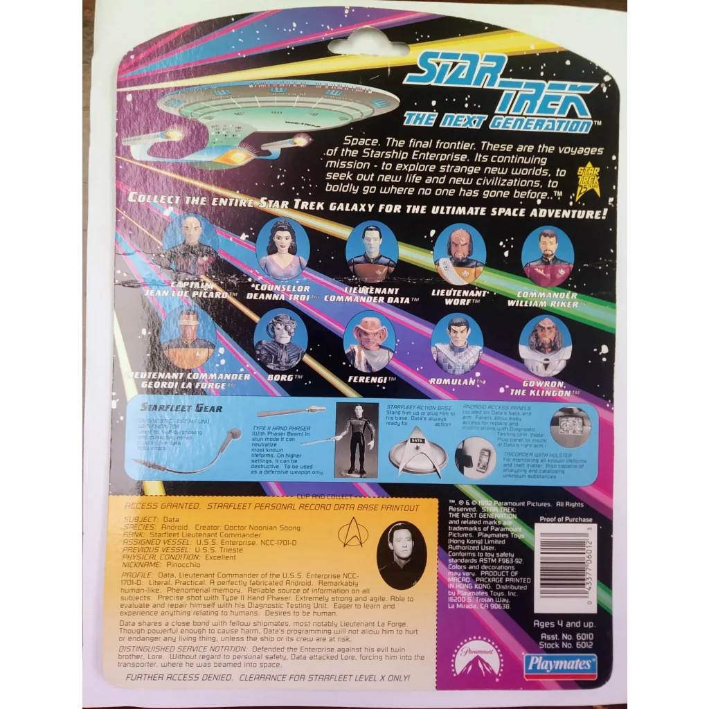 1992 Star Trek Data action figure with accessories on Playmates set