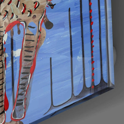 Stunning abstract elephant glass wall art in bold red, black, blue