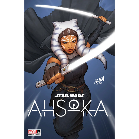 Star Wars Ahsoka Tano comic cover with white lightsabers by Unknown Comics David Nakayama