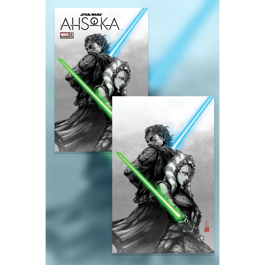 Limited edition Star Wars Ahsoka comic book cover issue 5 with green lightsabers