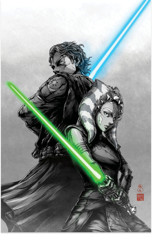 Ahsoka limited edition comic book cover poster with green lightsaber
