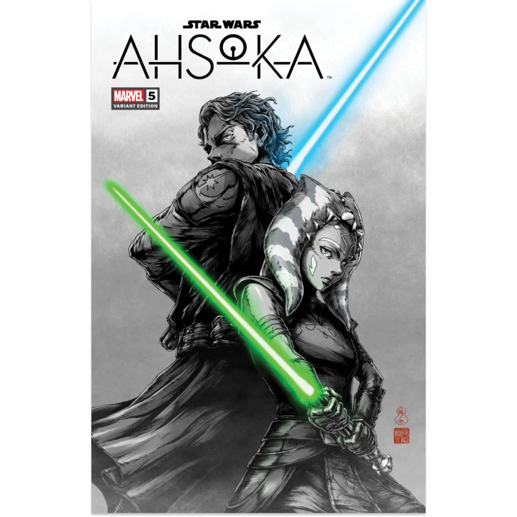 Limited edition Star Wars Ahsoka comic cover with green lightsaber