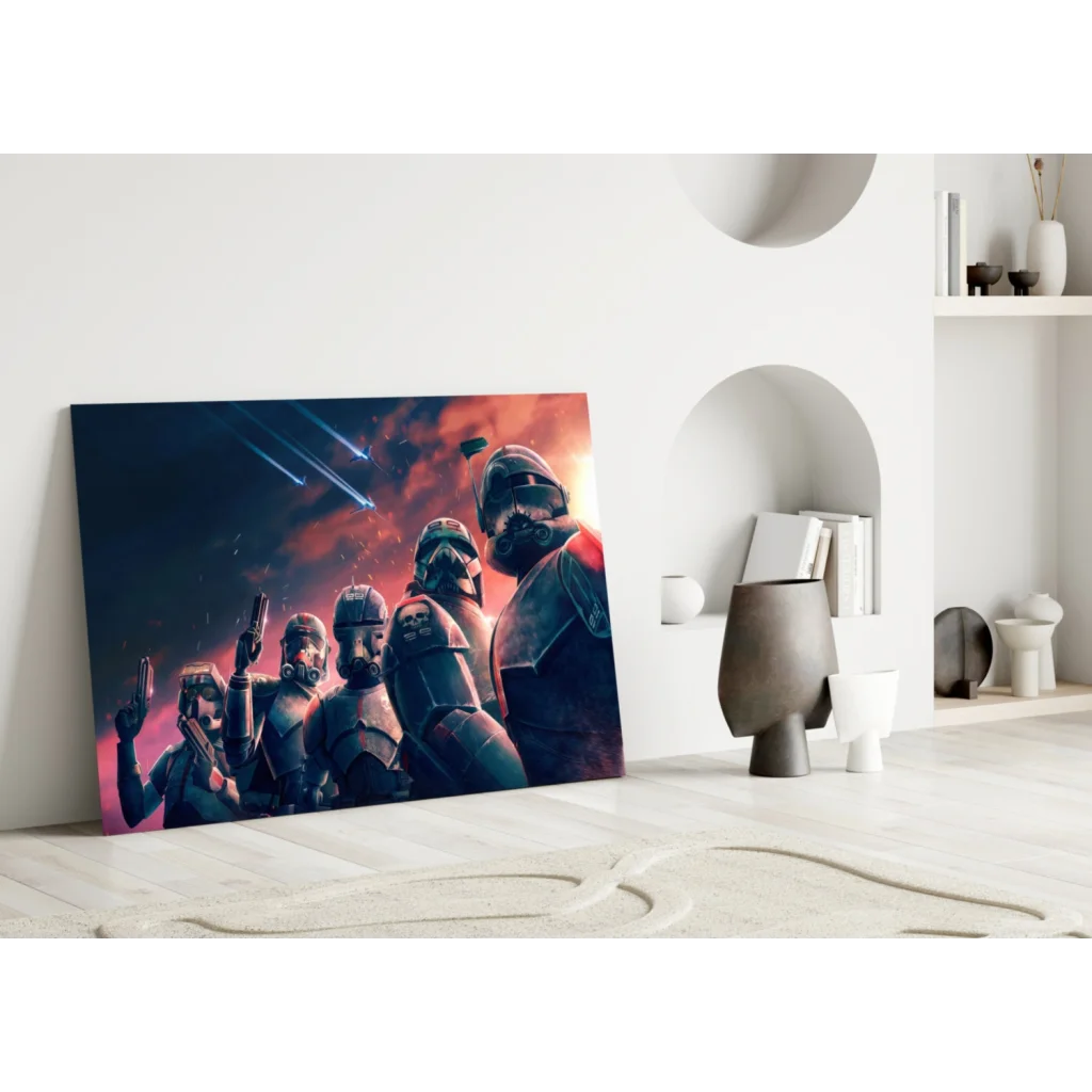 Vibrant Clone Troopers Star Wars canvas wall art with red black sky