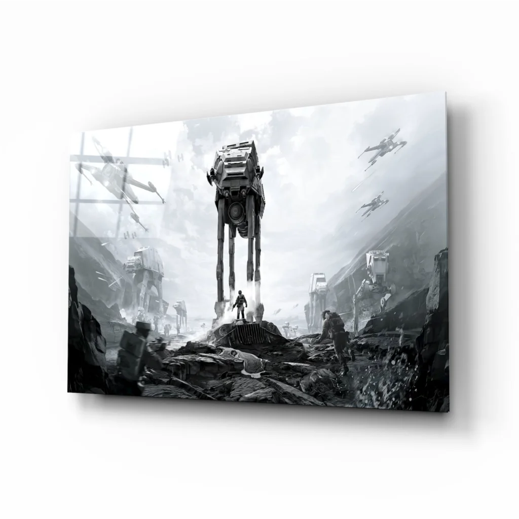 Epic Star Wars Battle Glass Wall Art in Striking Black and White | Insigneart USA | vintageantiquesgifts.com