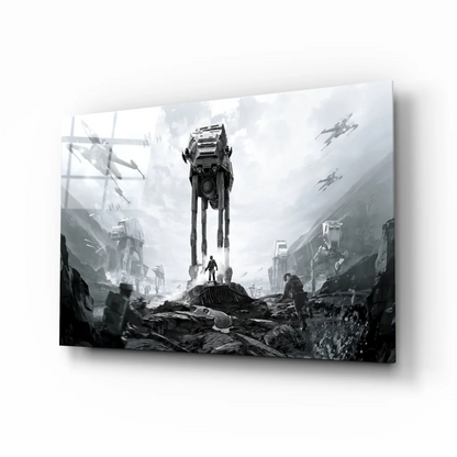 Epic Star Wars Battle Glass Wall Art in Striking Black and White | Insigneart USA | vintageantiquesgifts.com