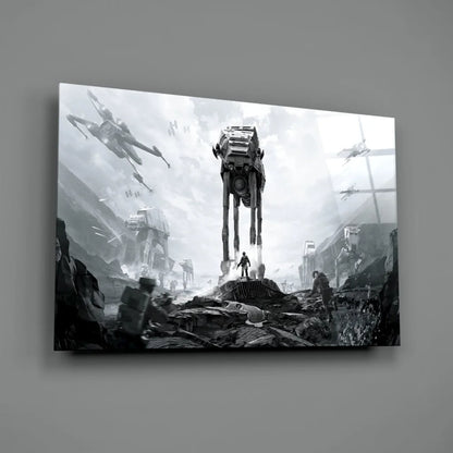 Epic Star Wars Battle Glass Wall Art in Striking Black and White | Glass Wall Art Print | vintageantiquesgifts.com