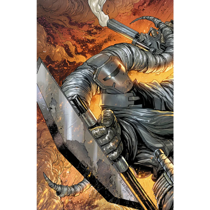 Star Wars Crimson Reign Issue 4 armored figure with industrial weapon and smoking barrel